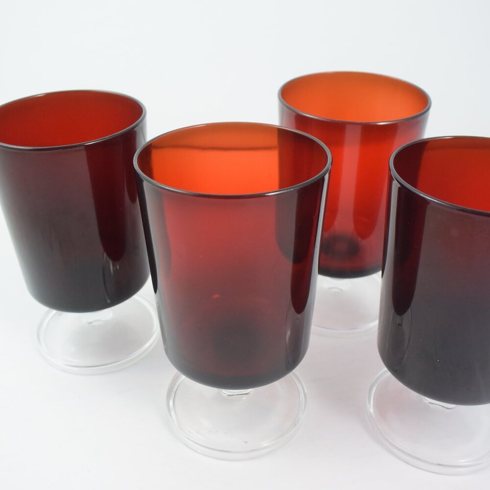 Set of 4 Vintage Luminarc France Ruby Red 8 oz Water Wine Glasses Ex Condition